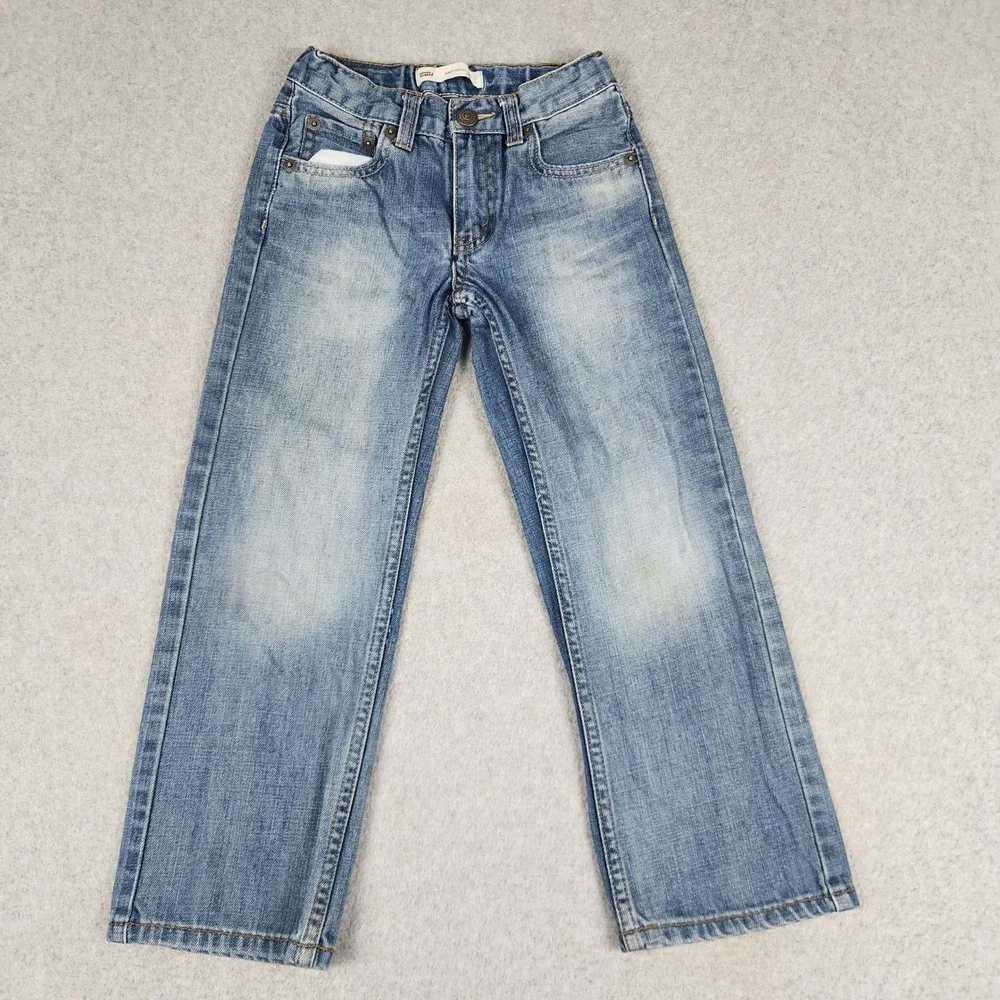 Levi's 505 Regular Jeans Kids 6 Blue Denim Faded Straight Leg Adjustable Waist